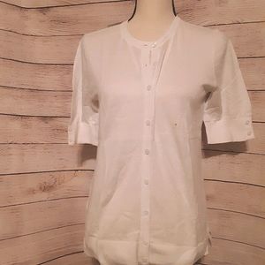 Loft Outlet White Short Sleeve Button Cardigan